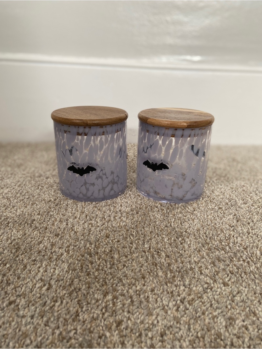 Halloween Murano Glass Canister Set With Bat Inlay - Set of 2 - Picture 4 of 11